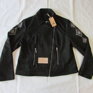 Montana Co. Women's XL Poly Faux Leather Embroidered Zip Jacket Black